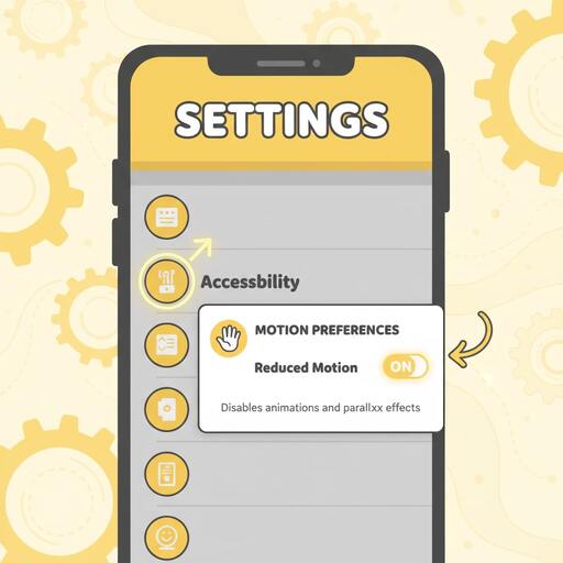 Settings screen showing reduced motion preference