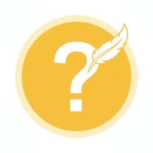 Help icon with a small feather