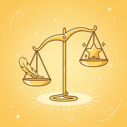 Feather and star on tiny balanced scales