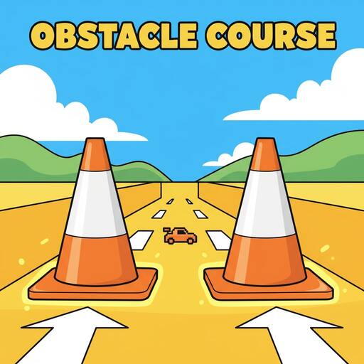 Two orange traffic cones forming a narrow lane