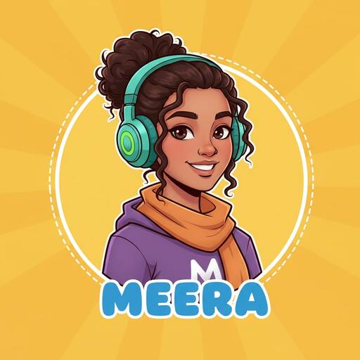 Avatar of player Meera, wearing headphones