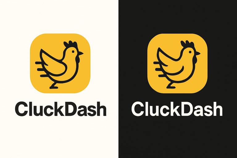 CluckDash logos on light and dark backgrounds