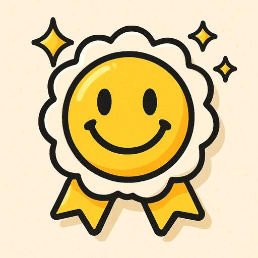 Smiling badge with sparkles for fun factor