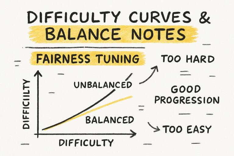 Whiteboard with difficulty curves and balance notes