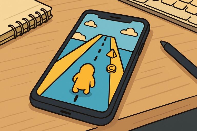 Phone on desk showing a simple lane prototype